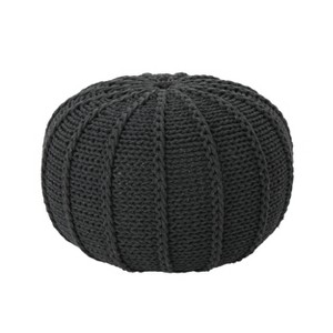 Corisande Knitted Cotton Pouf Dark Gray - Christopher Knight Home