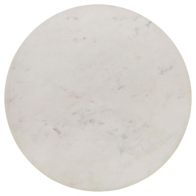Round White Marble Top and Natural Wood End Table
