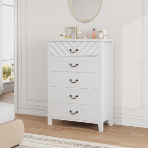 Jojoka Farmhouse 5-Drawer Dresser, 45" Tall Wood Storage Chest with Geometric Fronts, Modern Vertical Organizer for Bedroom or Living Room - 1 of 4