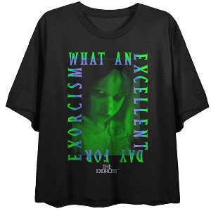 The Exorcist What An Excellent Day For Exorcism Crew Neck Short Sleeve Women's Black Crop T-shirt - 1 of 3