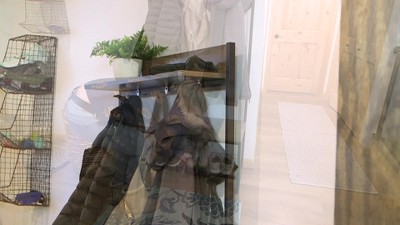 Industrial-Style Hall Tree Bench with Coat/Shoe Rack - Light Brown