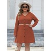Women's Plus Size Fall Casual Long Sleeve Ribbed Striped Bodycon Mini Dress A-Line Button V Neck Short Dress - 3 of 4