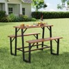 Tangkula Acacia Wood Picnic Table 4-Person Outdoor Table and Bench Set with 2 Built-in Benches Footrests Umbrella Hole Heavy-Duty Metal Frame - 3 of 4
