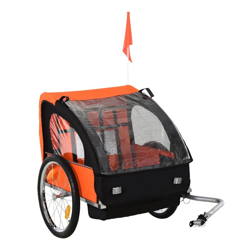 Aosom 2-Seat Child Bike Trailer for Kids with a Strong Steel Frame, 5-Point Safety Harnesses, & Comfortable Seat, 4 of 9