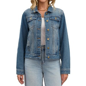 INSPIRE CHIC Women's Jean Casual Long Sleeve Washed Button Up Denim Jackets - 1 of 4