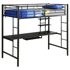 Premium Metal Twin Loft Bed with Wood Workstation - Black - Saracina Home