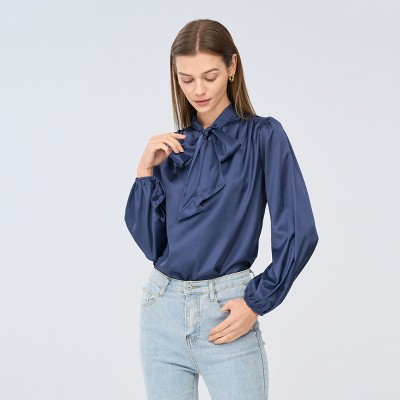 Women's Long Sleeve Bow Tie Satin Blouse - Cupshe : Target