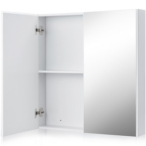 Tangkula Double Door White Storage Cabinet Wall Mounted Bathroom Mirrored Organizer w/ Shelves - 1 of 4