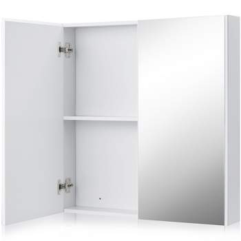 Tangkula Double Door White Storage Cabinet Wall Mounted Bathroom Mirrored Organizer w/ Shelves