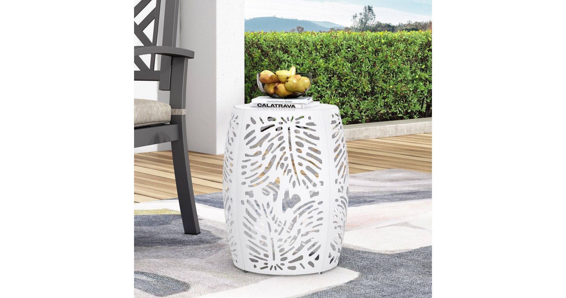 TUYOHW Modern Round Patio End Table,13.25 inch Iron Patio Side Table for Backyard,Pool, Indoor Companion,Durable and Stable,White
