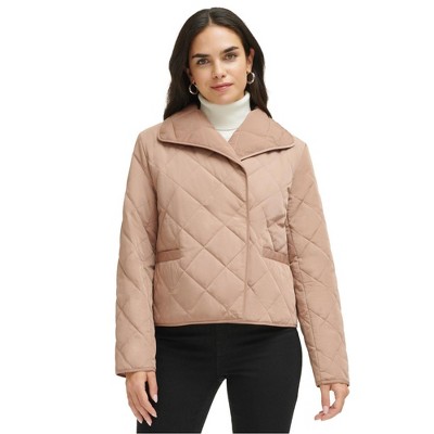 Calvin Klein Womens Wrap Front Quilted Jacket, Beige, Large