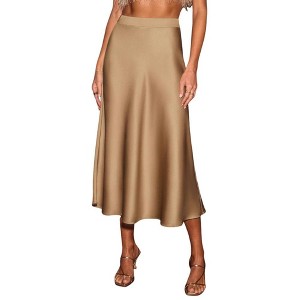 Coolmee Women's Satin Midi Skirts High Waisted A Line Fashion Party Cocktail Long Skirt - 1 of 4