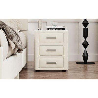 DOMETOUR Velvet Nightstand Bedside Table with 3 Drawers, Night Table for Bedroom, End Tables for Living Room, Beige