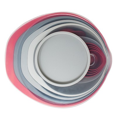 12-Piece Red and Gray Plastic Nested Mixing Bowls and Measuring Cups Set