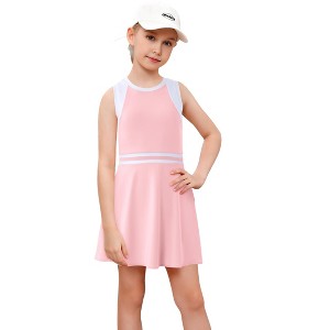 Girls' Color Blocking Round Neck Ribbed Waist Sport Shorts Dress Set - 1 of 4