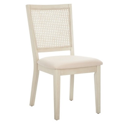 White Washed Wood Rattan Back Dining Chair Set