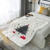 1-Pack Cozy Plush Flannel Christmas Tree Fuzzy Blanket - White with Black/Grey Pine Tree & Red Dots Snowflake Pattern. - 2 of 4