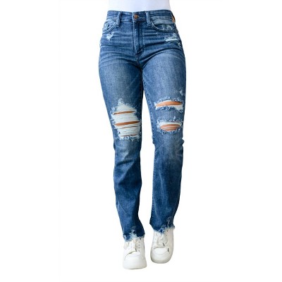 Women's High Contrast Slim Bootcut Destroyed Jeans - Judy Blue