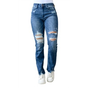Women's High Contrast Slim Bootcut Destroyed Jeans - Judy Blue - 1 of 4