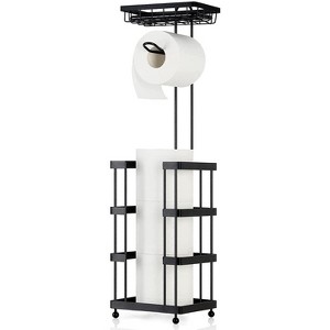 Oumilen Bathroom Freestanding Toilet Paper Holder for 4 Rolls with Shelf, Black - 1 of 1