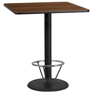 Flash Furniture 36'' Square Walnut Laminate Table Top with 24'' Round Bar Height Table Base and Foot Ring - 1 of 1