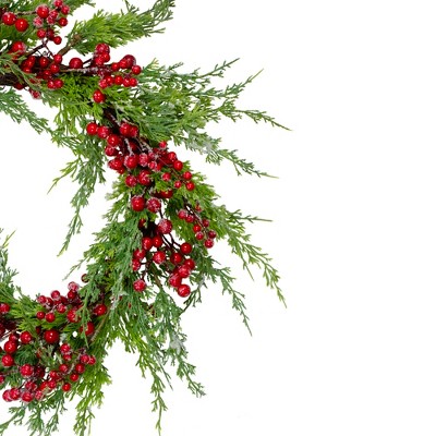 Frosted Red Berries and Cedar Artificial Christmas Wreath 26-Inch