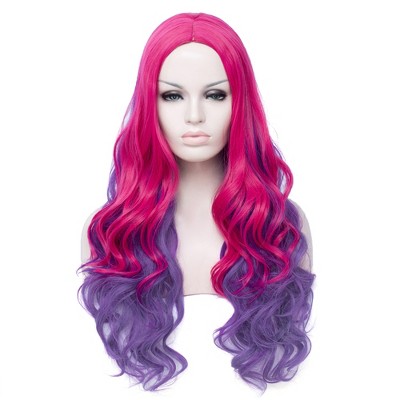 Unique Bargains Women's Curly Wigs 30" Gradient Rose Red with Wig Cap