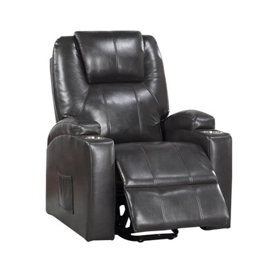 Royal Hampton 37 Inch Recliner Chair, Power Lift, Cupholders, Gray Faux Leather