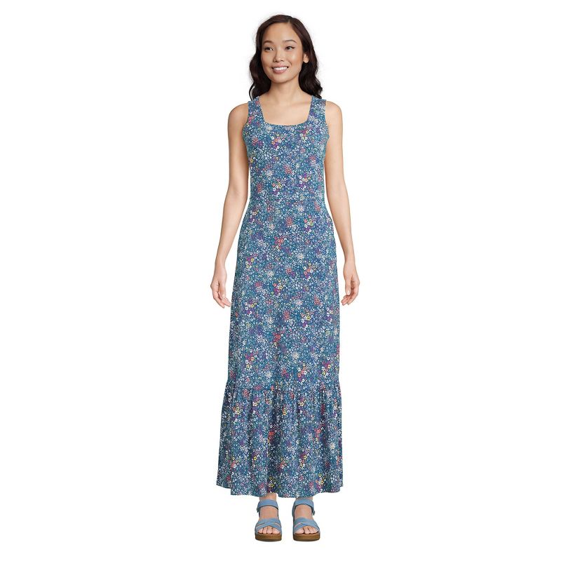 Lands' End Women's Cotton Modal Square Neck Tiered Maxi Dress, 1 of 3
