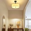 PAKOKULA Modern 3-Light Matte Black Dimmable Semi-Flush Mount Ceiling Light with White Drum Fabric Shade - 2 of 4