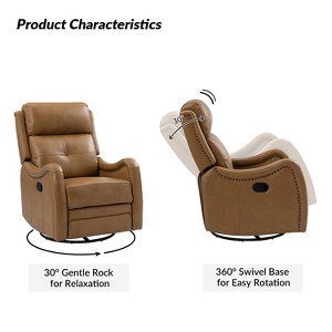 Set of 2 Flavio Genuine Leather Swivel Rocker Recliner with nailhead trims for living room | ARTFUL LIVING DESIGN - 1 of 4
