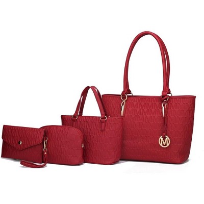 MKF Collection Edelyn Embossed M Signature Vegan Leather Women’s Tote Bag by Mia K – 4 Pcs set