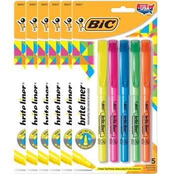 BIC® Brite Liner® Highlighters, Chisel Tip, Assorted Colors, 5 Per Pack, 6 Packs