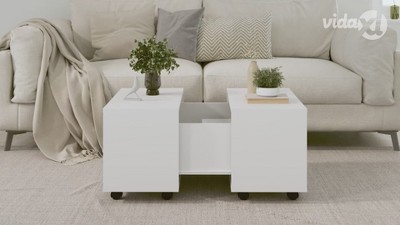White Rectangular Engineered Wood Coffee Table with Tapered Legs