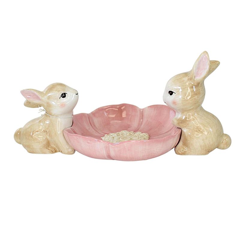 Tabletop 5.0" Bunny Couple With Pink Bowl Flower December Diamonds  -  Serving Bowls, 1 of 4