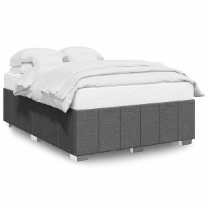 vidaXL Dark Gray Queen Upholstered Bed Frame - Stylish Slatted Mattress Base with Pine Wood Support - 1 of 4