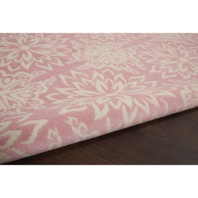 Ivory and Pink Floral Synthetic 6' x 9' Area Rug