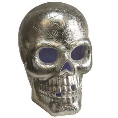 Northlight 14" Prelit LED Day of the Dead Skull Decoration - Silver
