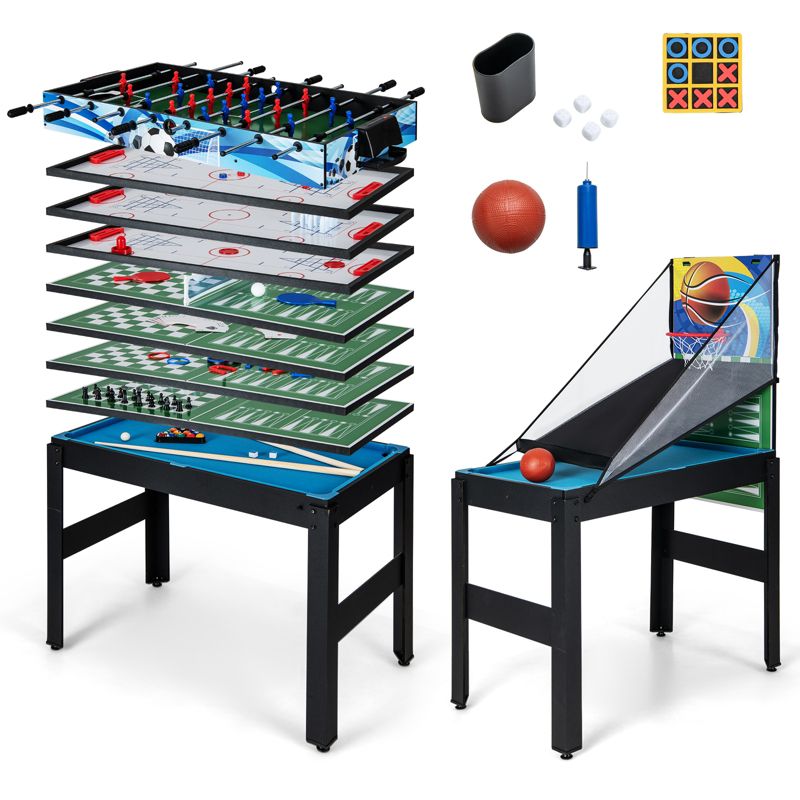 Costway 14-in-1 Combo Game Table Set with Foosball Air Hockey Ping Pong Chess Shuffleboard, 1 of 11
