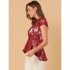 INSPIRE CHIC Women's Lace High Low Hem Cap Sleeves Peplum  Blouse - 4 of 4