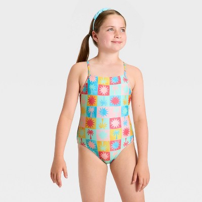 Cat & Jack Girls' Tropical Checker Swimwear Set - Cat & Jack™ M — фото 3