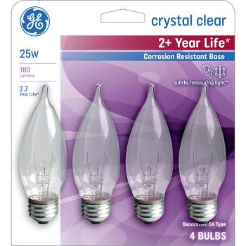 GE 25w 4pk Long Life Incandescent Chandelier Light Bulb White