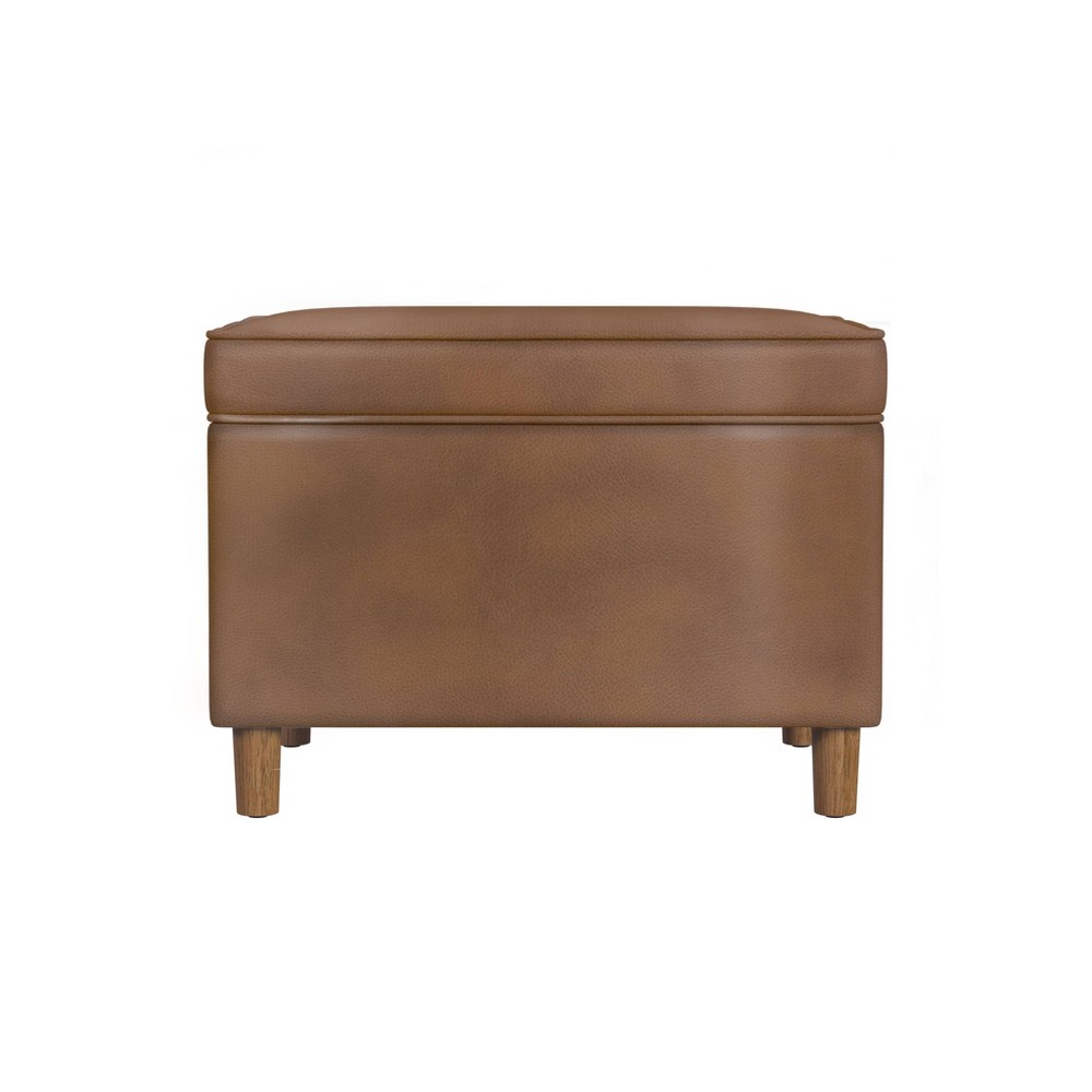 Photos - Pouffe / Bench 24" Dinah Storage Ottoman Brown Faux Leather - HomePop