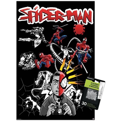 Trends International Marvel Spider-Man: Inked - Spider-Sense Unframed Wall Poster Print Clear Push Pins Bundle 14.725" x 22.375"