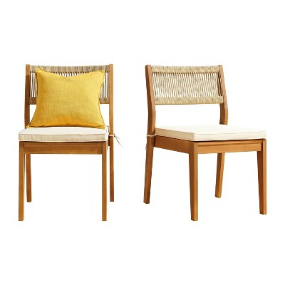Barton Natural Eucalyptus Wood Stackable Dining Chairs with Cushions - Set of 2