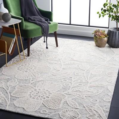 Ivory and Grey Floral Hand-Tufted Wool Area Rug