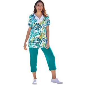 Woman Within Women's Plus Size 2-Piece Tunic And Capri Set - 1 of 4
