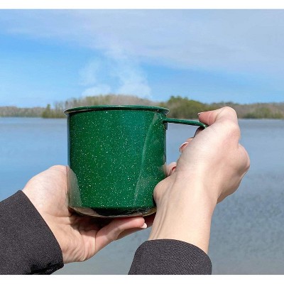 Green Enamel 16oz Camping Mugs with Handles, Set of 4