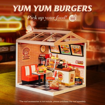 Детские куклы Etokfoks DIY Miniature Burger Restaurant House Kit 110 Piece Plastic Building Set with LED Light 6.4x7.1x6 Inch for Teens Adults — фото 2