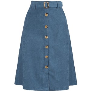 Allegra K Women's High Waist Solid Button Front A-Line Belted Corduroy Midi Skirt - 1 of 4